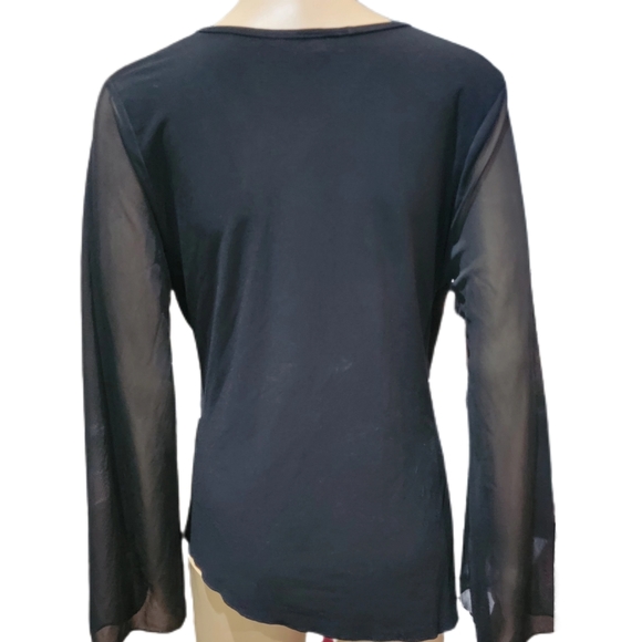 Solar 90s Black Asymmetrical Surplice Top With Rhinestone Accents Large - Picture 4 of 4